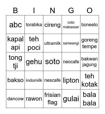 Kinara Bingo Card