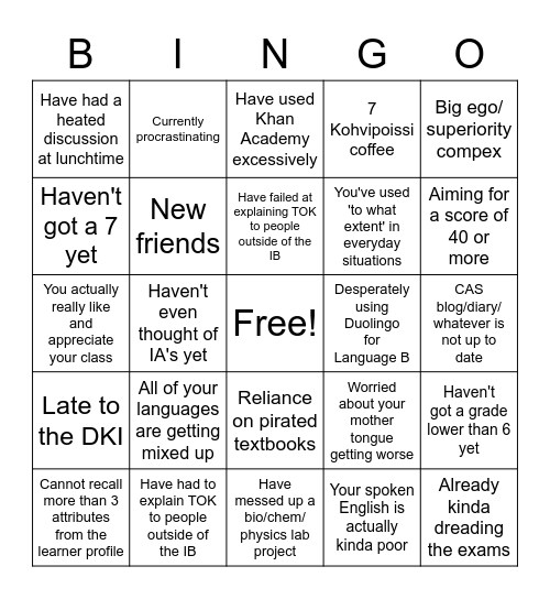 MHG IB bingo Card