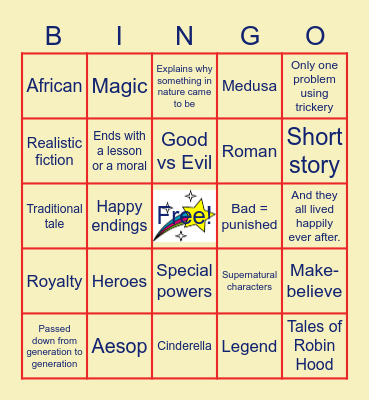 Myths, Legends and Fairy Tales Bingo Card