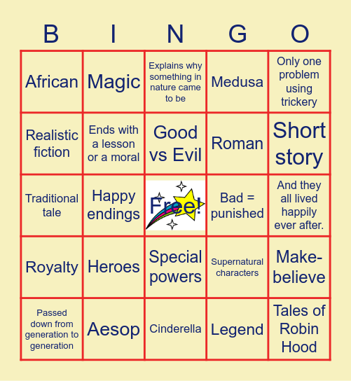 Myths, Legends and Fairy Tales Bingo Card