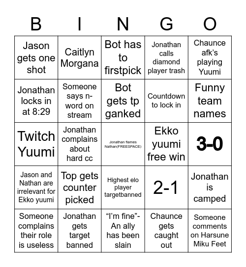 CLASH Bingo Card