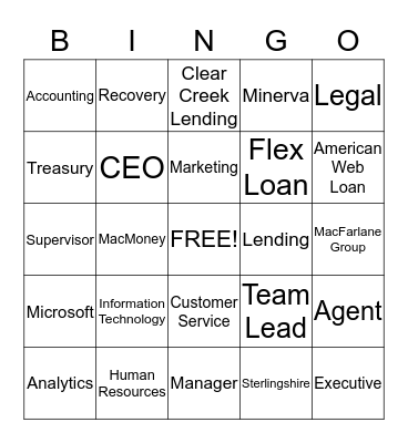 MFG Amazing Race Bingo Card