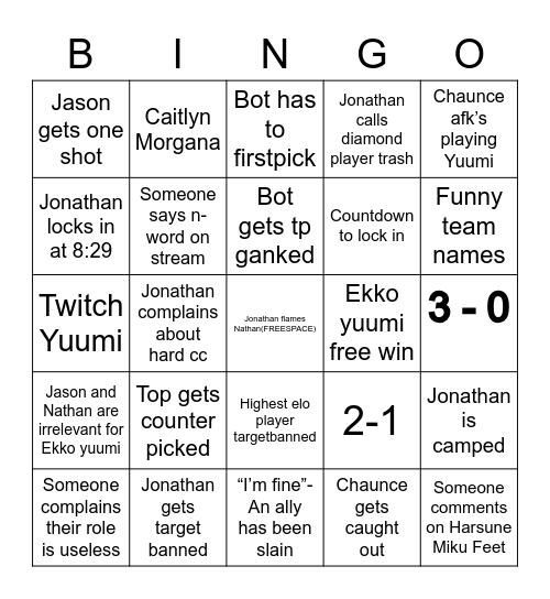 CLASH Bingo Card