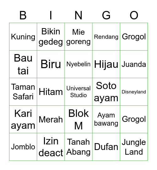 Arjuna Bingo Card