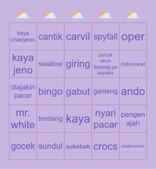 li Bingo Card