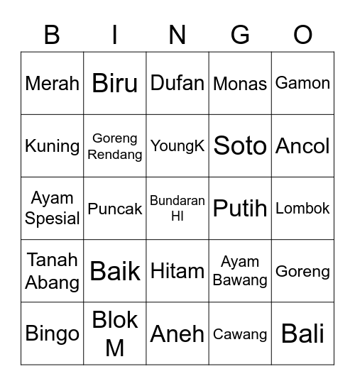 Yon Bingo Card