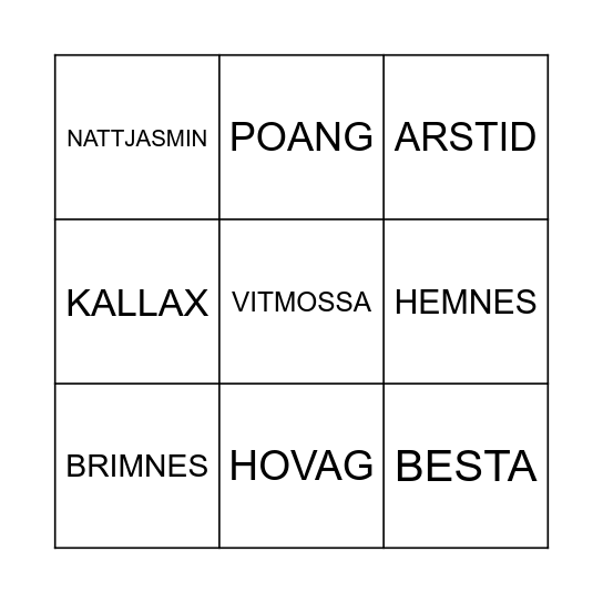 IKEA Product Bingo Card