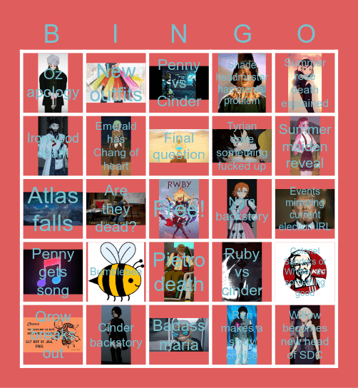 RWBY VOLUME 8 Bingo Card