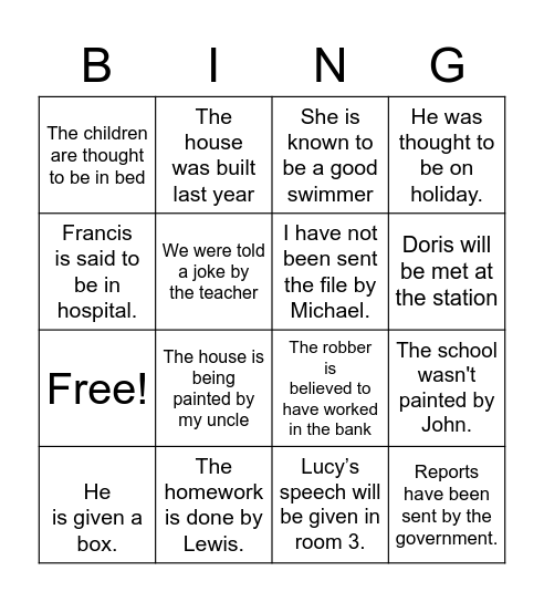 Passive Voice Bingo- T4 Bingo Card