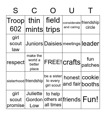 Girl Scout Bingo Card