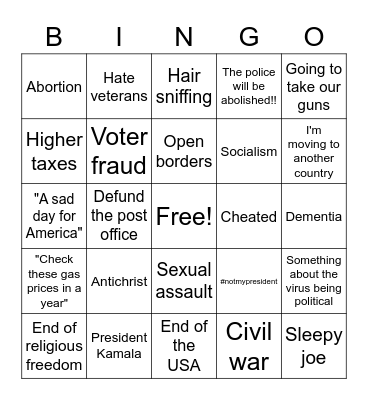 Post-Election Conservative Panic Bingo Card