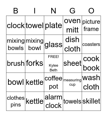 Kyle, Elizabeth & Kylee Beth Bingo Card