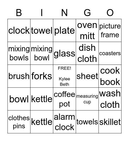 Kyle, Elizabeth & Kylee Beth Bingo Card