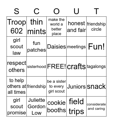 Girl Scout Bingo Card