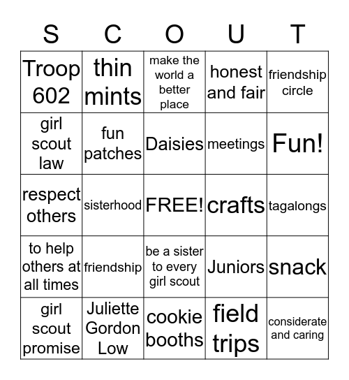 Girl Scout Bingo Card