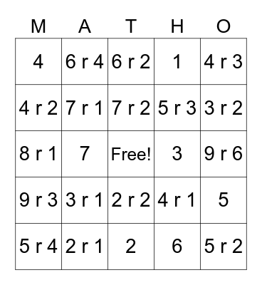 Division with Remainder! Bingo Card