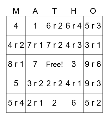 Division with Remainder! Bingo Card