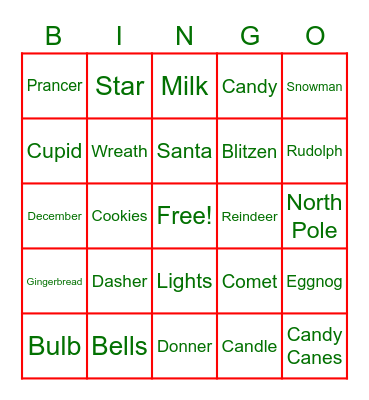 Christmas Words Bingo Card