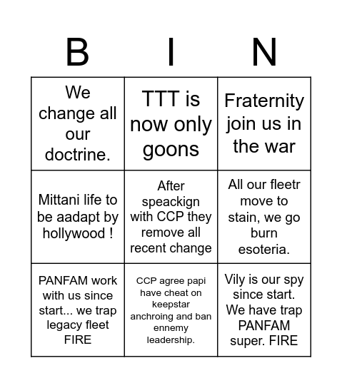 Big annoucement Bingo Card