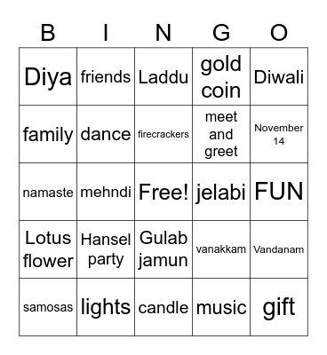 Diwali Bingo Card