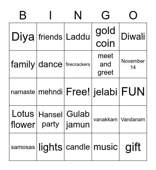 Diwali Bingo Card