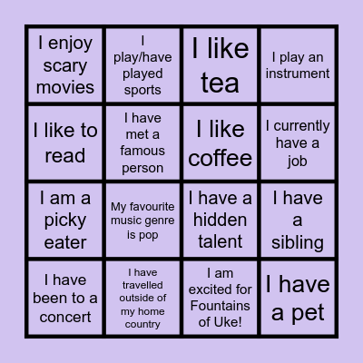 Get To Know You Bingo Card