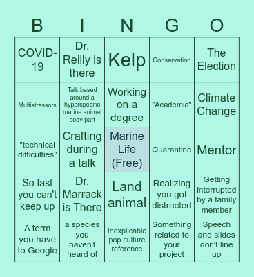 Virtual WSN Conference 2020 Bingo Card