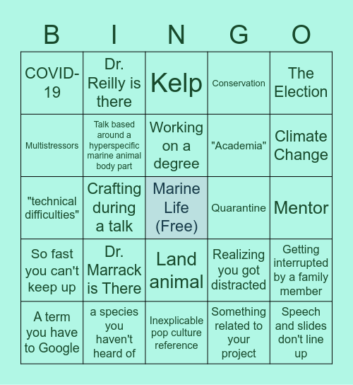 Virtual WSN Conference 2020 Bingo Card