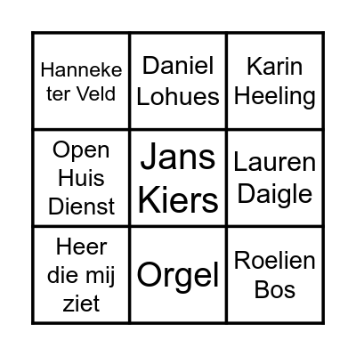 Open Huis Dienst 15 november 2020 Bingo Card