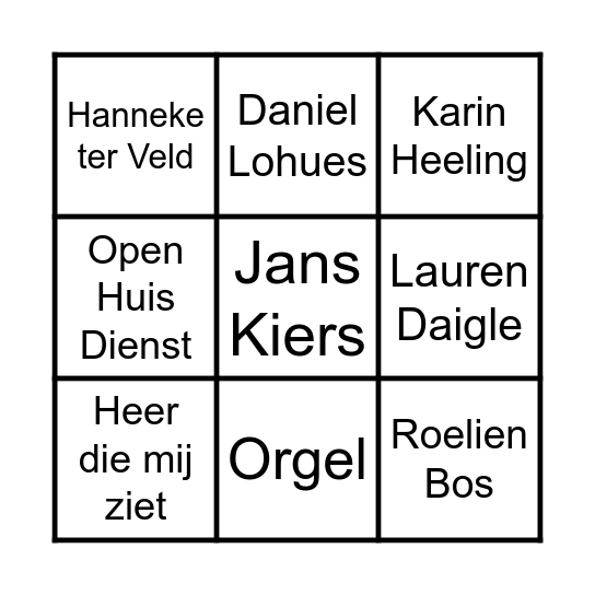 Open Huis Dienst 15 november 2020 Bingo Card