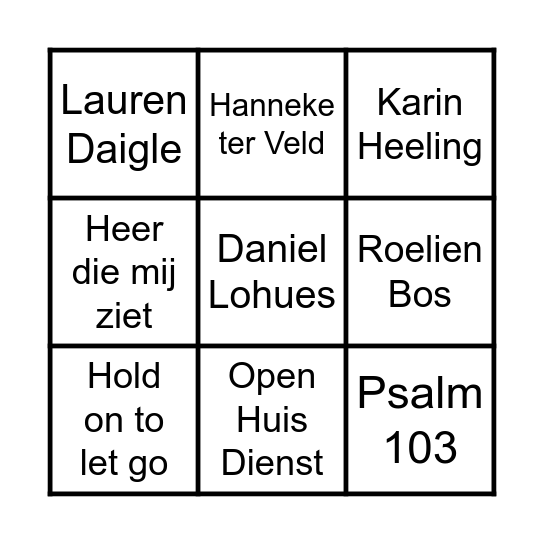 Open Huis Dienst 15-11-2020 Bingo Card