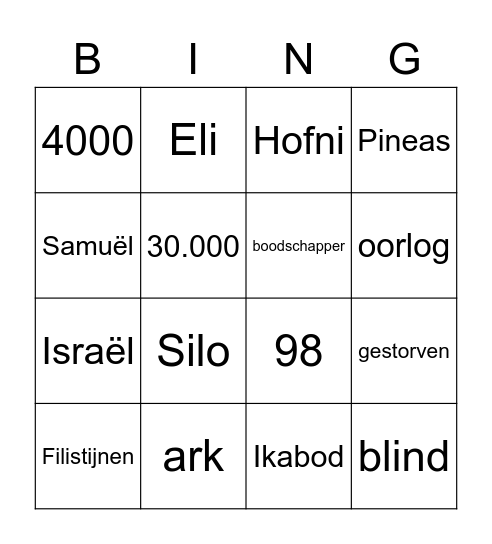 De ark door de Filistijnen meegenomen Bingo Card