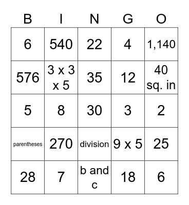Chapter 1 Review Bingo Card