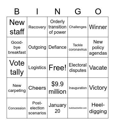 All Over But The Shouting Bingo Card