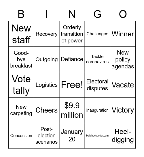 All Over But The Shouting Bingo Card