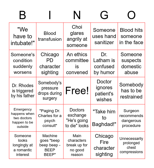 Chicago Med Bingo Card