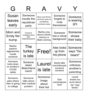 Thanksgiving Zoom Family Bingo Card