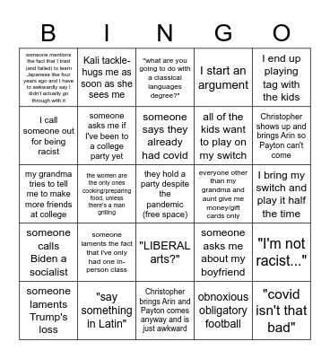 Kayla's Family Christmas :) Bingo Card