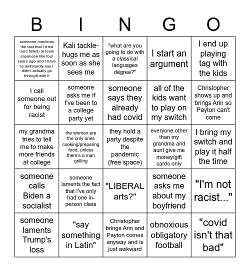 Kayla's Family Christmas :) Bingo Card