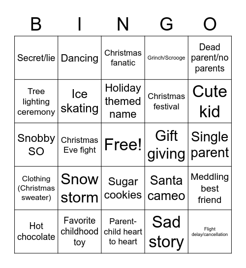 Christmas Movie Bingo Card