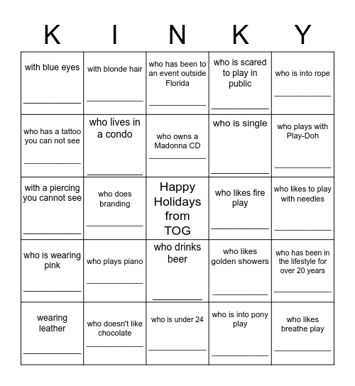 Kinky Bingo Card