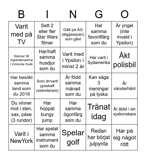 Hitta någon som... Bingo Card