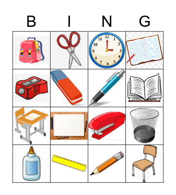 School Things Bingo Card