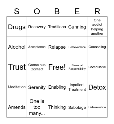 Recovery Bingo Card