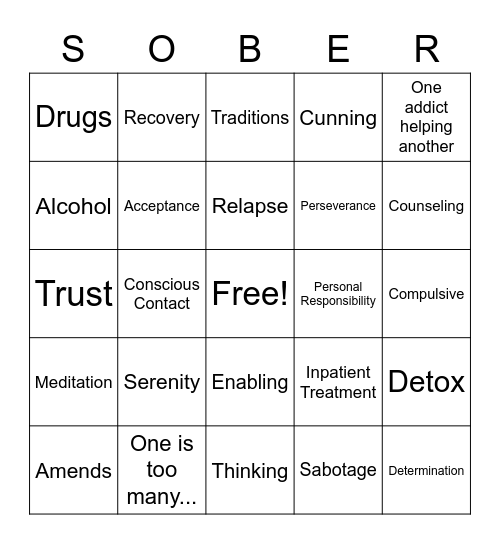 Recovery Bingo Card