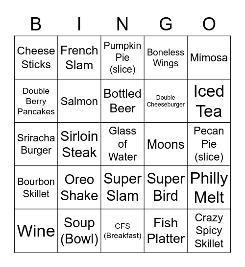 Denny's Bingo Card