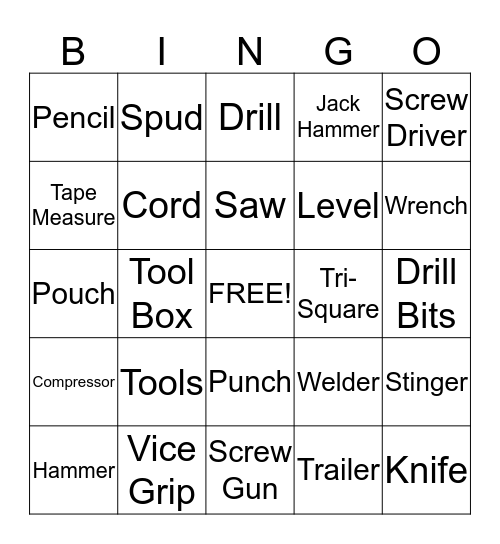 Prairie Eagle Construction Bingo Card