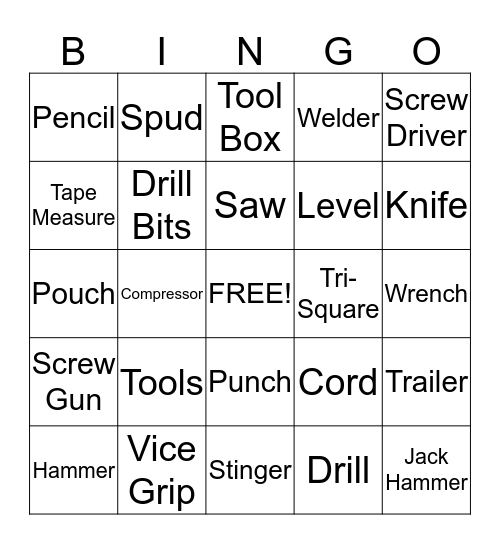 Prairie Eagle Construction Bingo Card