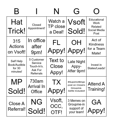 Superior OE Bingo! Bingo Card