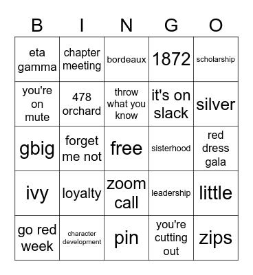 ALPHA PHI Bingo Card